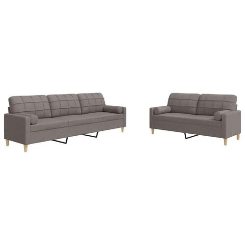 2 personers sofa med pyntepuder stof gråbrun