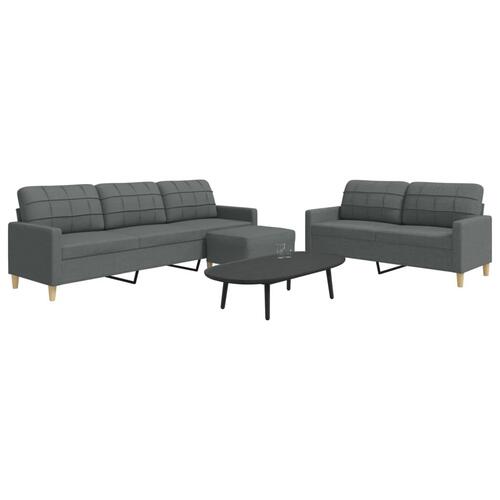 3 personers sofa med fodskammel stof mørkegrå