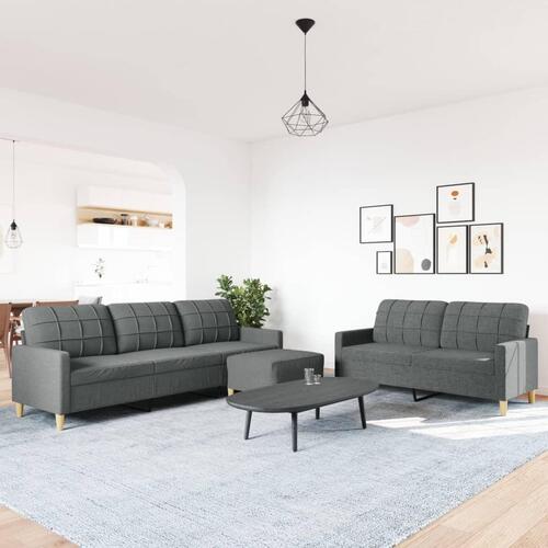 3 personers sofa med fodskammel stof mørkegrå