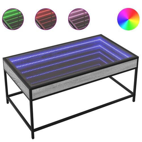 Sofabord med Infinity LED-lys 90x50x41 cm grå sonoma-eg