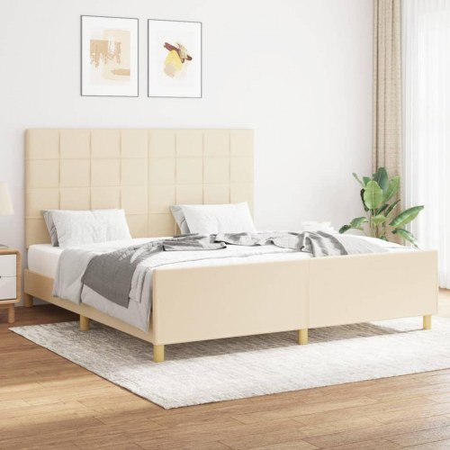 Sengeramme med sengegavl 160x200 cm - stof, cremefarvet