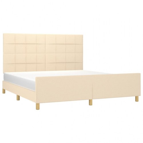 Sengeramme med sengegavl 160x200 cm - stof, cremefarvet