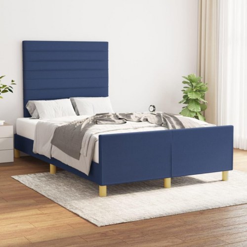 Sengeramme med justerbar sengegavl 120x200 cm - stof, blå