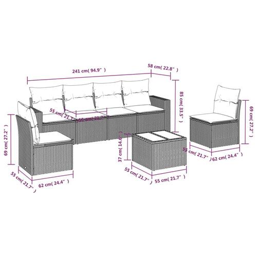 Sofasæt til haven 7 dele med hynder polyrattan lysegrå