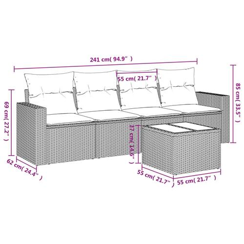 Sofasæt 5 dele med hynder polyrattan lysegrå
