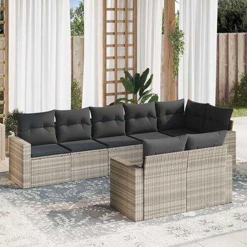 Sofasæt til haven 8 dele med hynder polyrattan lysegrå