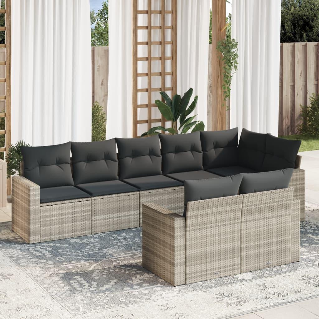 Sofasæt til haven 8 dele med hynder polyrattan lysegrå