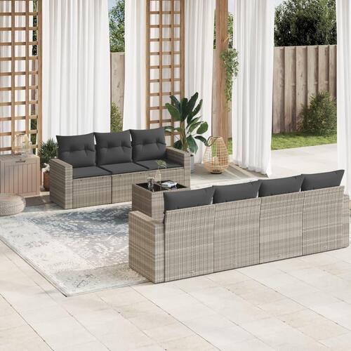 Sofasæt til haven 8 dele med hynder polyrattan lysegrå