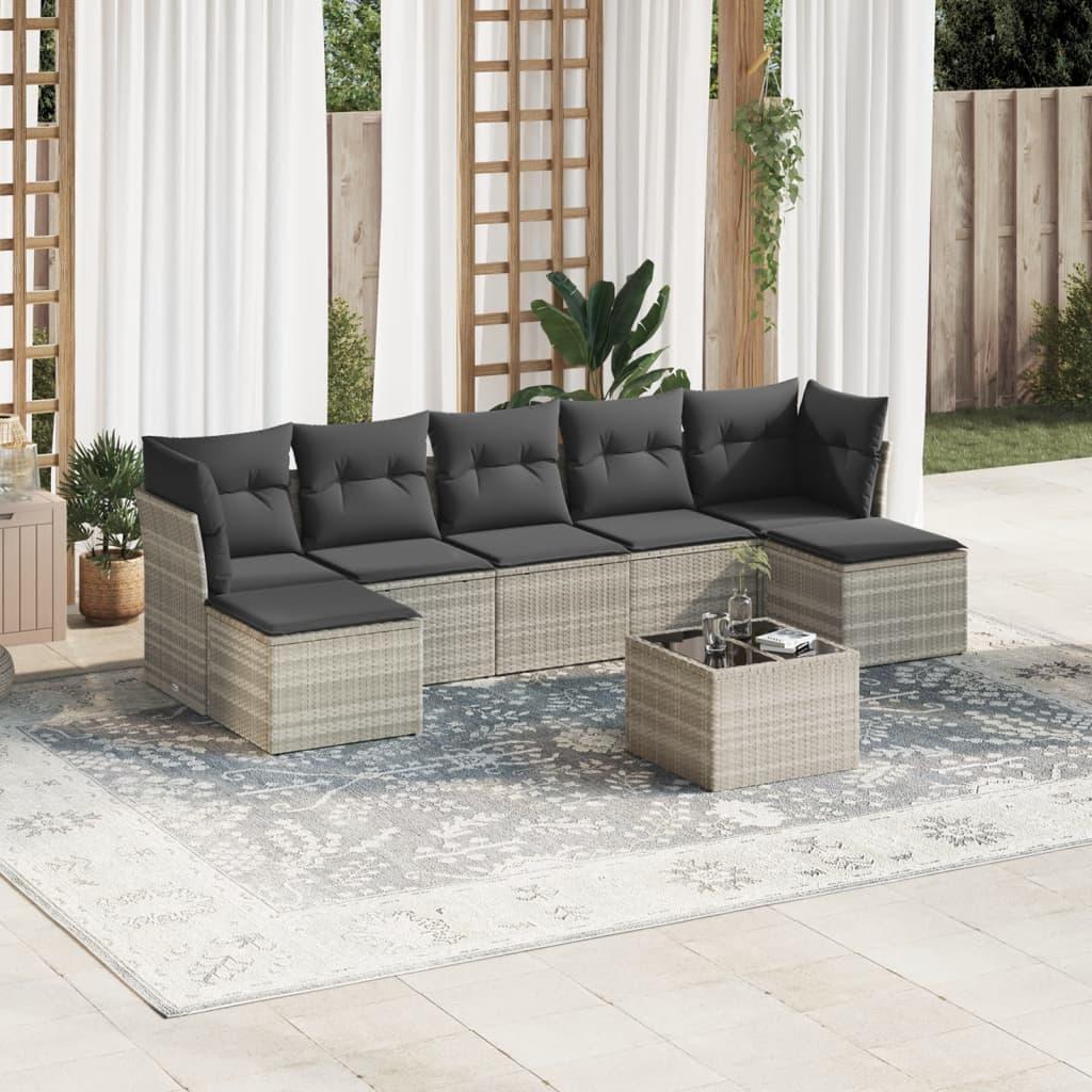 Sofasæt til haven i polyrattan - 8 dele med hynder, lysegrå