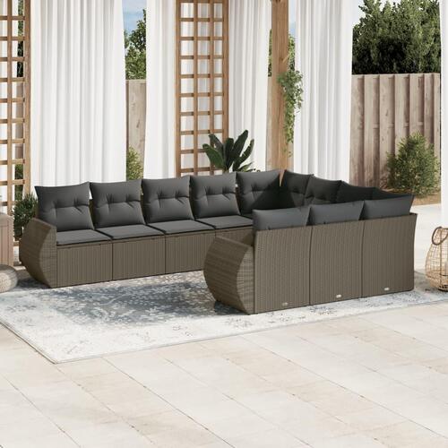 Sofasæt til haven 10 dele med hynder polyrattan lysegrå
