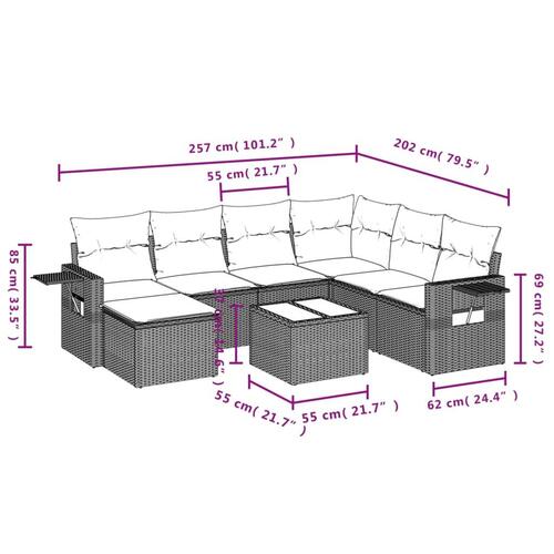 Sofasæt til haven 8 dele med hynder polyrattan lysegrå