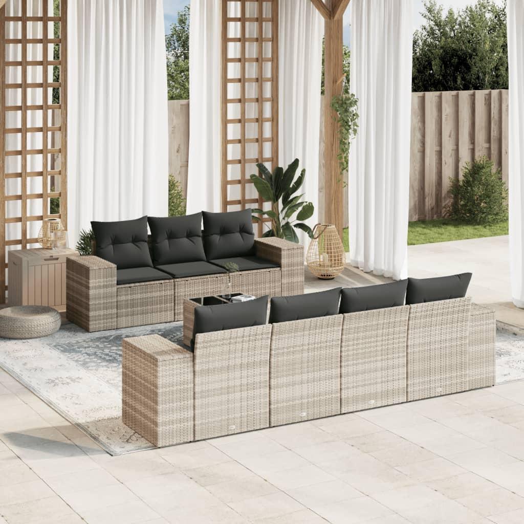 Sofasæt til haven 8 dele med hynder polyrattan lysegrå billede