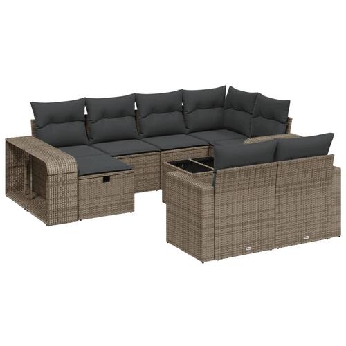 Loungesæt til haven 11 dele med hynder polyrattan grå