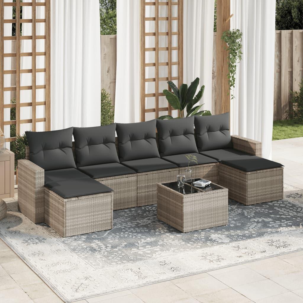 Sofasæt til haven 8 dele med hynder polyrattan lysegrå