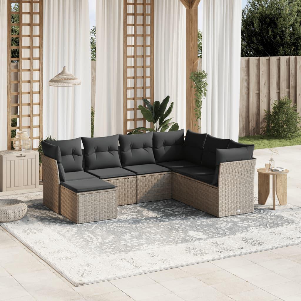 Sofasæt til haven 7 dele med hynder polyrattan lysegrå
