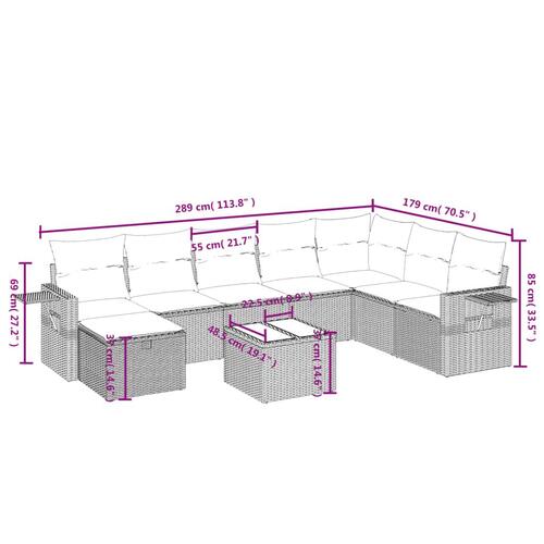 Sofasæt til haven 9 dele med hynder polyrattan lysegrå