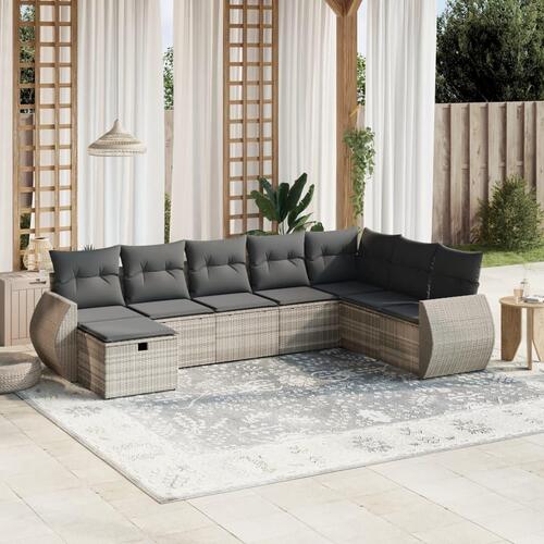 Sofasæt til haven 8 dele med hynder polyrattan lysegrå