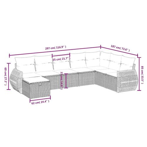 Sofasæt til haven 8 dele med hynder polyrattan lysegrå