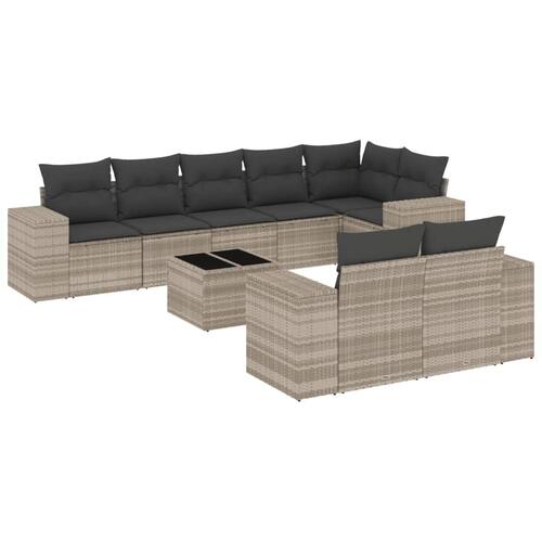 Sofasæt til haven 9 dele med hynder polyrattan lysegrå