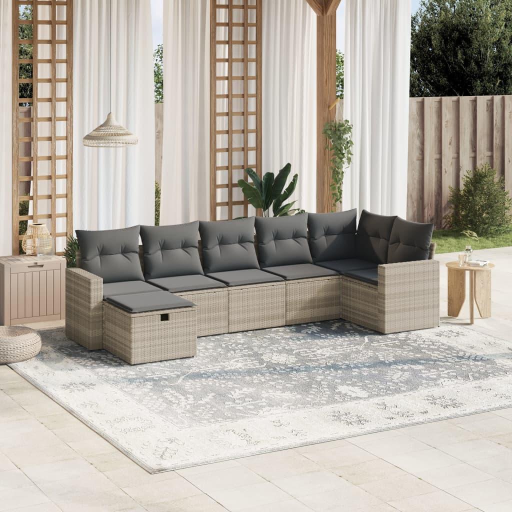 Sofasæt til haven 7 dele med hynder polyrattan lysegrå