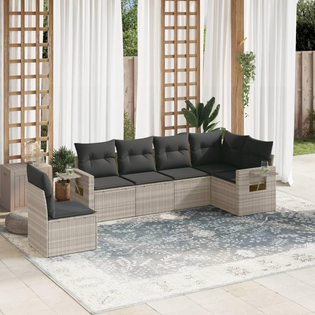Sofasæt til haven 6 dele med hynder polyrattan lysegrå billede