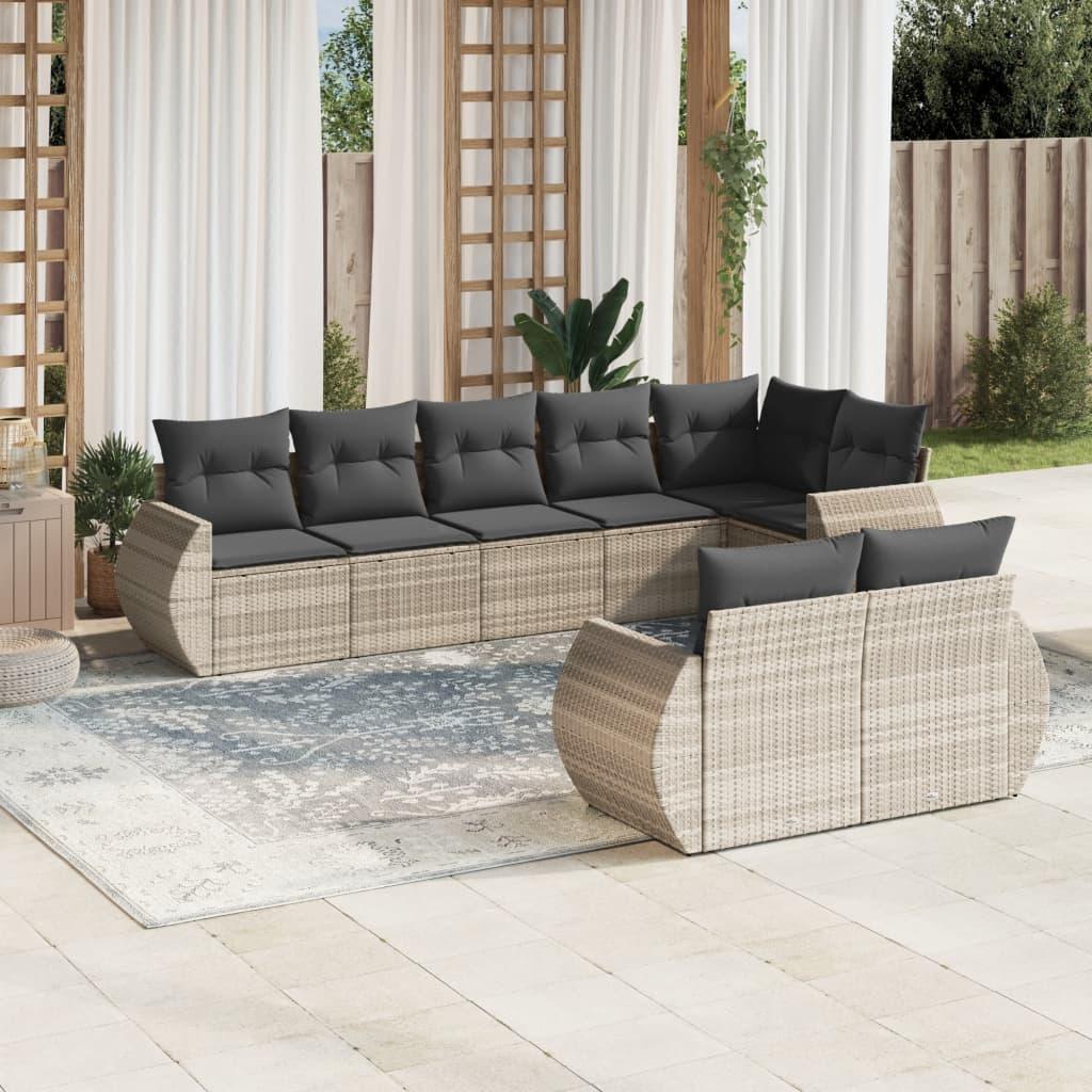 Sofasæt til haven 8 dele med hynder polyrattan lysegrå billede
