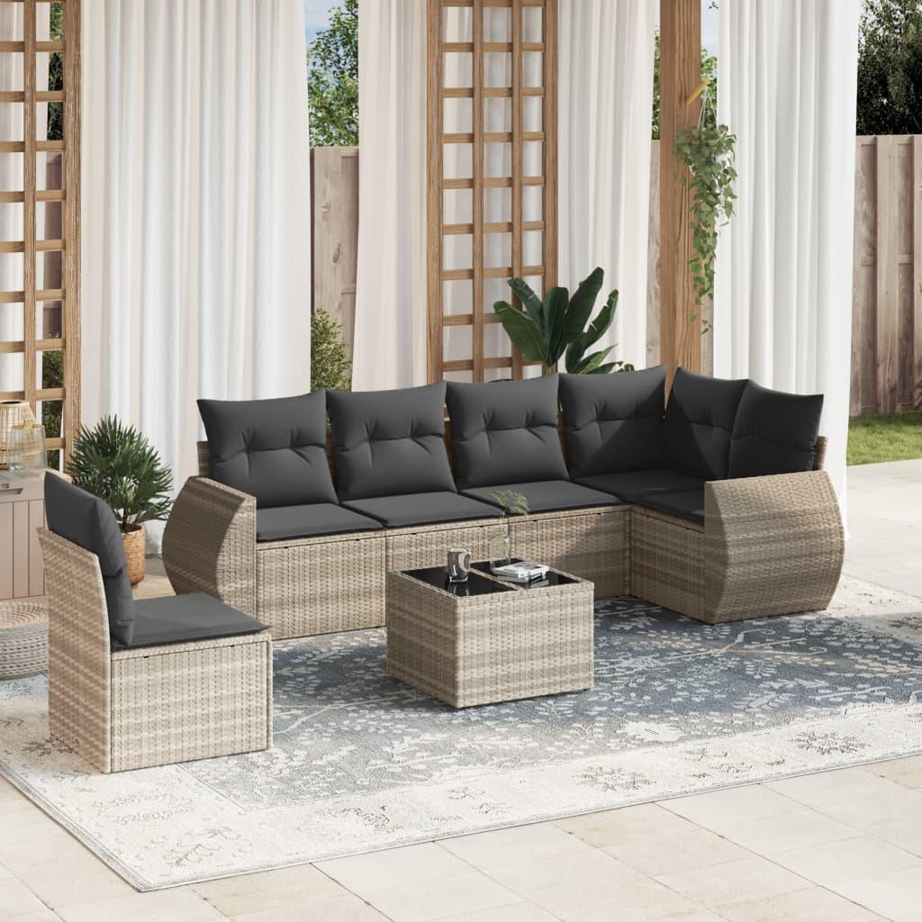 Sofasæt til haven 7 dele med hynder polyrattan lysegrå billede