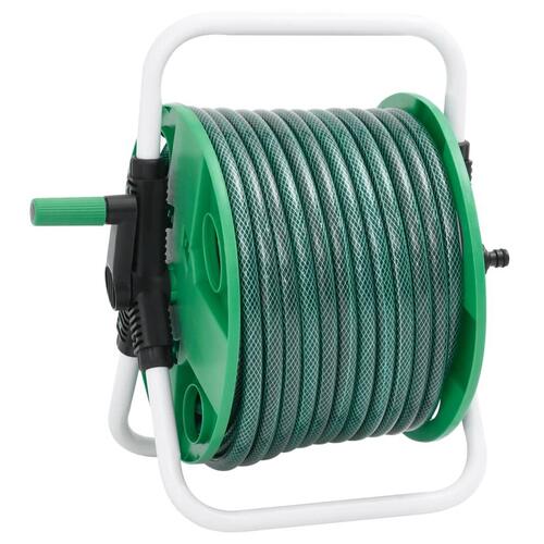 Fritstående slangetromle med 50 m slange PVC grøn