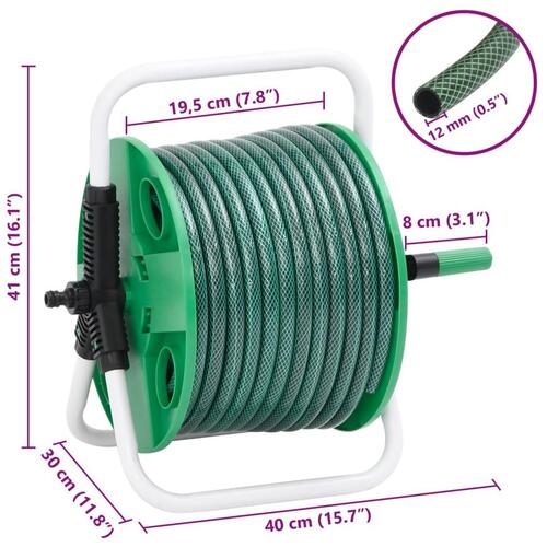 Fritstående slangetromle med 50 m slange PVC grøn