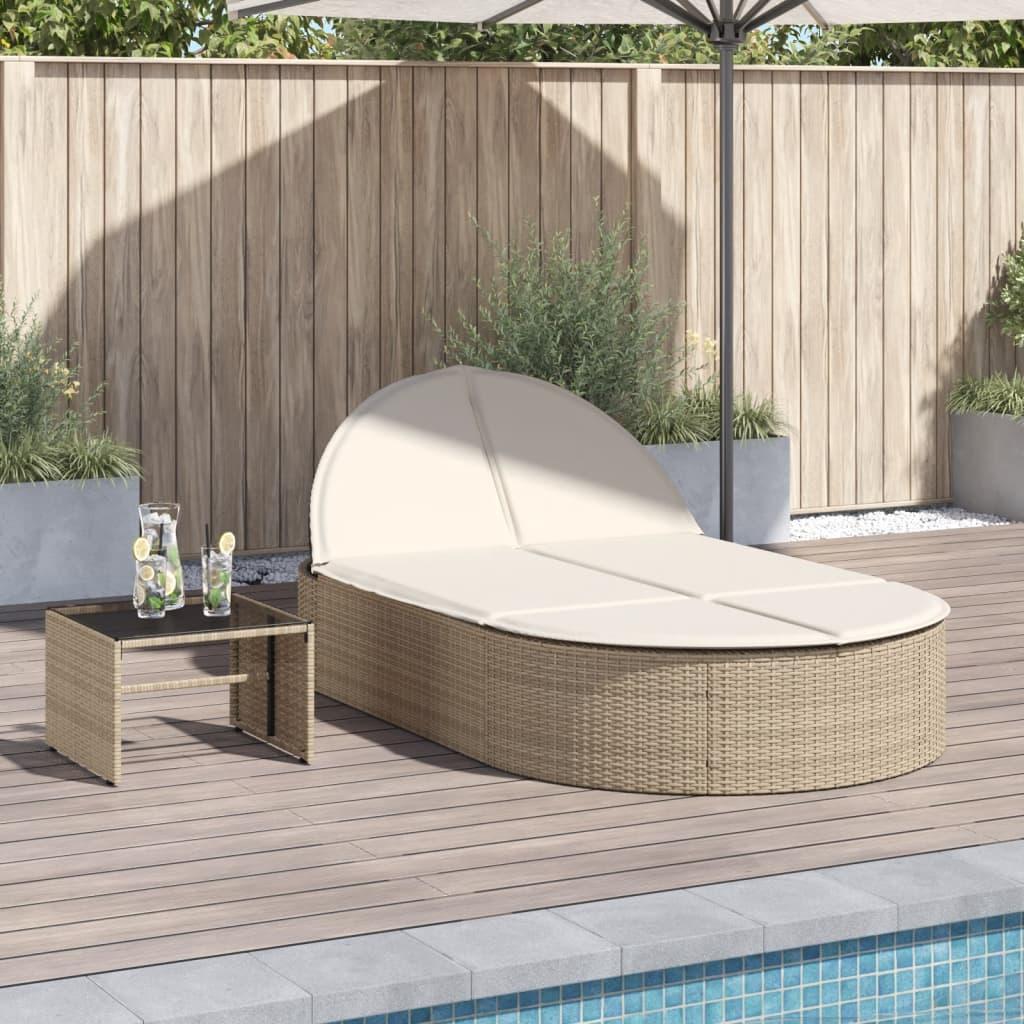 Solseng med hynder polyrattan beige