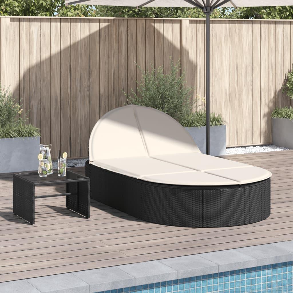 Dobbelt loungesofa med hynder polyrattan sort
