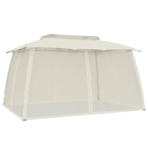 Pavillon 3,93x2,93 m dobbelt tag + meshvægge stål cremefarvet