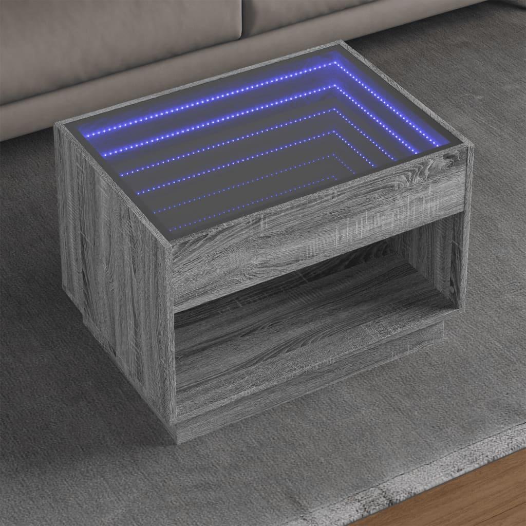 Sofabord med Infinity LED-lys 70x50x50 cm grå sonoma-eg