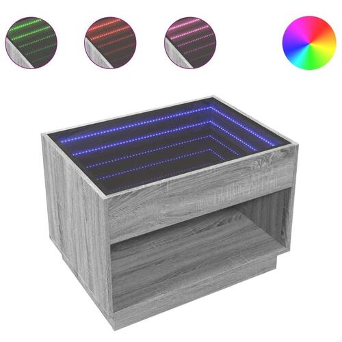 Sofabord med Infinity LED-lys 70x50x50 cm grå sonoma-eg
