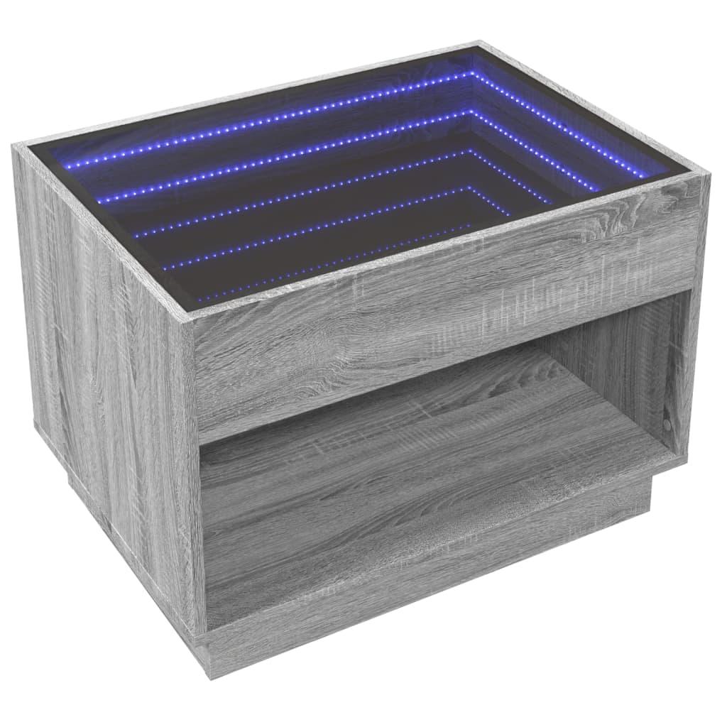 Sofabord med Infinity LED-lys 70x50x50 cm grå sonoma-eg