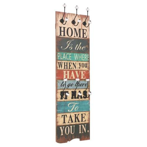 Vægmonteret knagerække med 6 knager HOME IS 120 x 40 cm