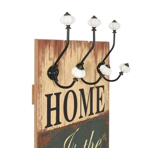 Vægmonteret knagerække med 6 knager HOME IS 120 x 40 cm