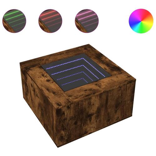 Sofabord med LED-lys 60x60x40 cm konstrueret træ røget eg