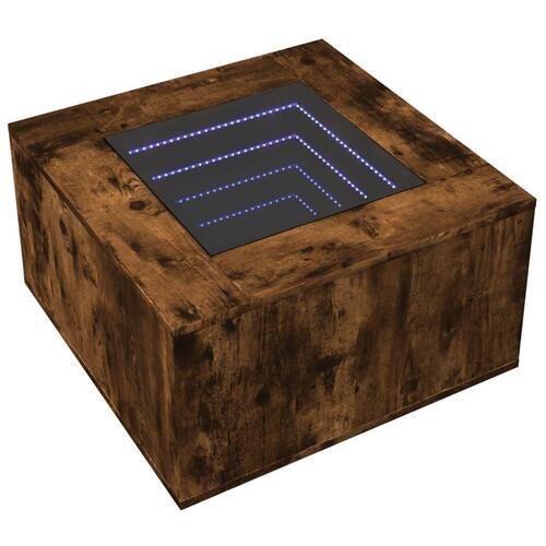 Sofabord med LED-lys 60x60x40 cm konstrueret træ røget eg