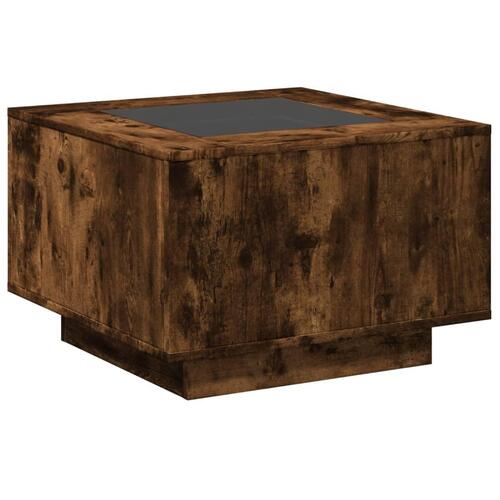 Sofabord med LED-lys 60x60x40 cm konstrueret træ røget eg