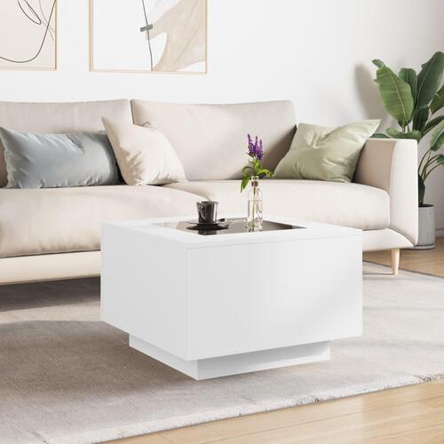 Sofabord med LED-lys 60x60x40 cm konstrueret træ hvid