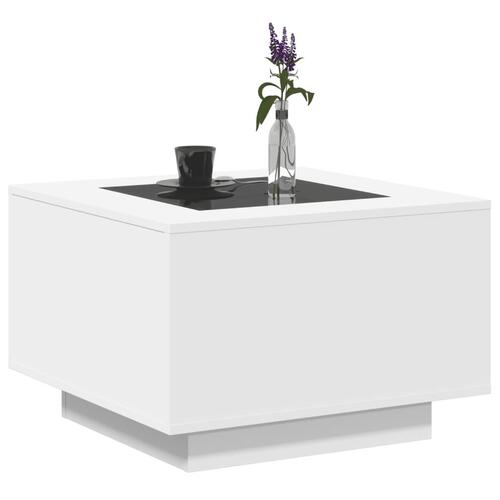 Sofabord med LED-lys 60x60x40 cm konstrueret træ hvid