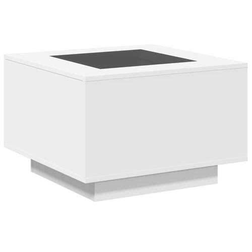 Sofabord med LED-lys 60x60x40 cm konstrueret træ hvid