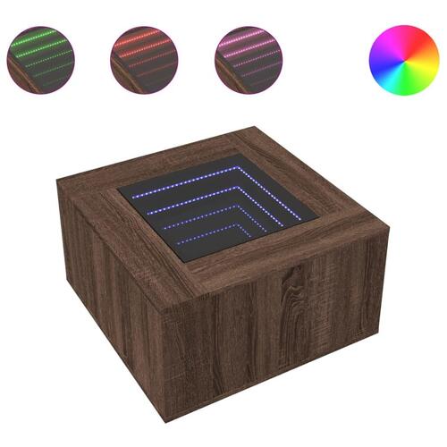 Sofabord med LED-lys 60x60x40 cm konstrueret træ brunt eg
