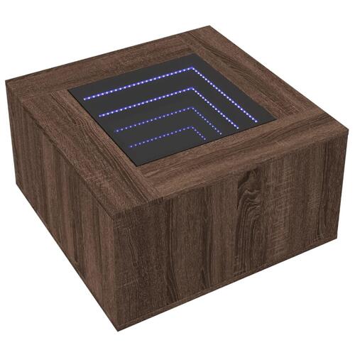 Sofabord med LED-lys 60x60x40 cm konstrueret træ brunt eg