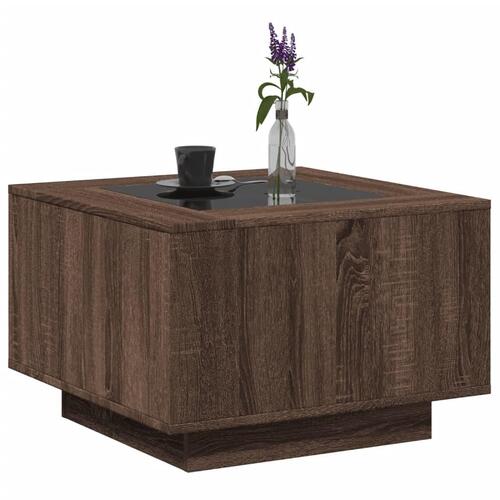 Sofabord med LED-lys 60x60x40 cm konstrueret træ brunt eg