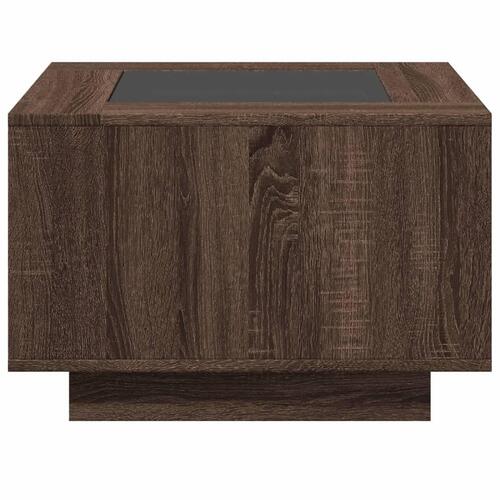 Sofabord med LED-lys 60x60x40 cm konstrueret træ brunt eg