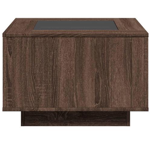 Sofabord med LED-lys 60x60x40 cm konstrueret træ brunt eg