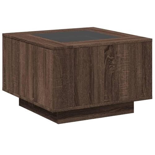 Sofabord med LED-lys 60x60x40 cm konstrueret træ brunt eg
