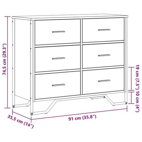 Kommode 91x35,5x74,5 cm konstrueret træ røget egetræsfarve